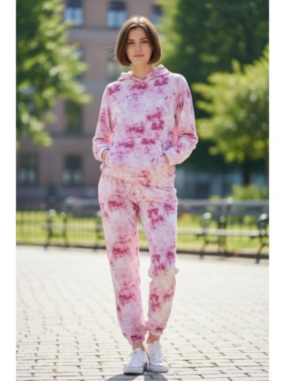 SUNSET SKY Pink Tie Dye Hooded Ribbed Jogging Pant Set Girls Size 12